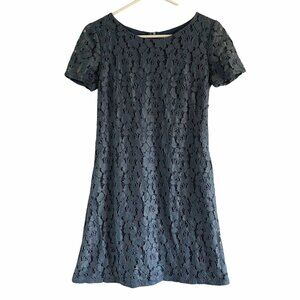 Jo Borkett Lace Short Sleeve Mini Dress Floral Design Fully Lined Blue Size 10
